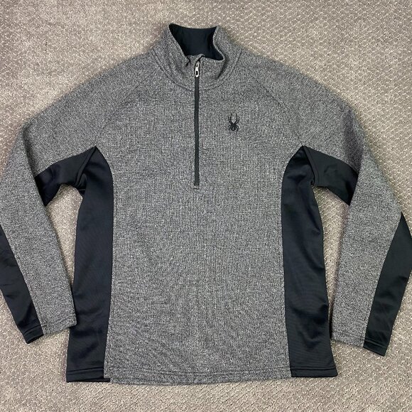 Spyder Outbound Sweater Jacket Men's Large Gray black 1/4 Zip 1/2 Zip Sweatshirt - Picture 1 of 10